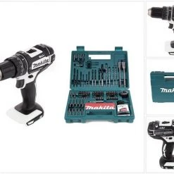 Makita Schlagbohrmaschine »Makita DHP 482 Z W Akku Schlagbohrschrauber 18V 62Nm Solo + Bit & Bohrer-Set 100-teilig«