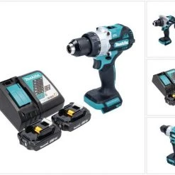 Makita Schlagbohrmaschine »Makita DHP 486 RA Akku Schlagbohrschrauber 18 V 130 Nm Brushless + 2x Akku 2,0 Ah + Ladegerät«