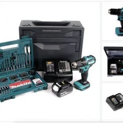 Makita Schlagbohrmaschine »Makita DHP 483 STX Akku Schlagbohrschrauber 18V 40Nm + 1x Akku 5,0Ah + Ladegerät + 100tlg. Bit Bohrer Set + Makbox«