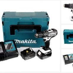 Makita Schlagbohrmaschine »Makita DHP 482 RTJ W Akku Schlagbohrschrauber 18V 62Nm + 2x Akkus 5,0Ah + Ladegerät im Makpac 2«