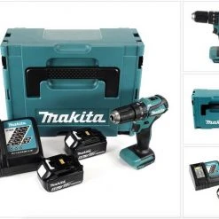Makita Schlagbohrmaschine »Makita DHP 483 RTJ Akku Schlagbohrschrauber 18V 40Nm im Makpac + 2x 5,0 Ah Akku + Ladegerät«
