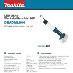 Makita LED Arbeitsleuchte »Makita Akku-Lampe DML806 DEADML806 LED-Arbeitsleuc« 7 Makita LED Arbeitsleuchte »Makita Akku-Lampe DML806 DEADML806 LED-Arbeitsleuc« -Makit Werkzeug Verkaufe 7424b6b7 44f7 5e0e b0f0 afa679fc9a30