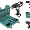 Makita Schlagbohrmaschine »Makita DHP 482 ZW Akku Schlagbohrschrauber 18V 62Nm + 100 tlg. Bit, Bohrer & Steckschlüssel Set im Koffer, ohne Akku, ohne Ladegerät«