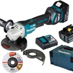 Makita Akku-Winkelschleifer »DGA517RTJ«, max. 8500 U/min, (Set, 8 tlg), 18 V / 5,0 Ah mit Paddleschalter
