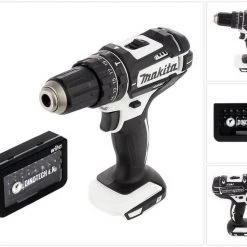 Makita Schlagbohrmaschine »Makita DHP 482 ZW Akku Schlagbohrschrauber 18V 62Nm Solo + 31 tlg. Wiha Bit Set Dinotech Edition«