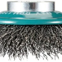 Makita Kegelbürsten-Aufsatz »Metall X-LOCK«, ø 100 cm, mit gewelltem Draht für eine weichere Abtragsleistung und weniger aggressive Bürstenwirkung